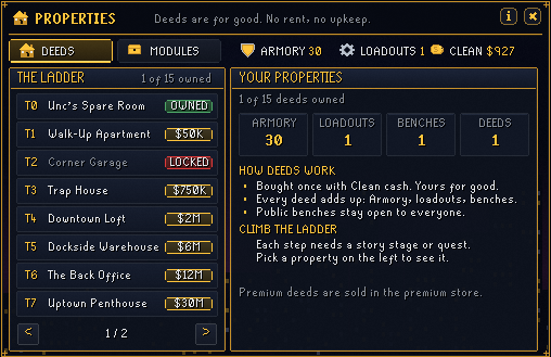 Properties, in-game screenshot
