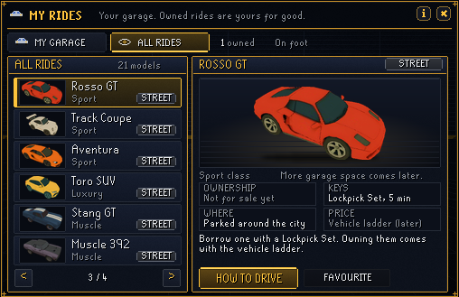 My Rides, in-game screenshot
